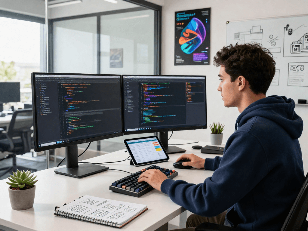 Dynamic software development workspace at https://ieee.org.uk showcasing focused coding environment with modern tech setup.