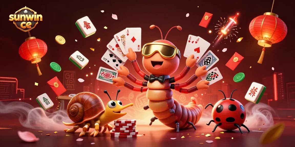 Witness the excitement of sunwin ce as a millipede dealer showcases vibrant cards amid rich casino elements.