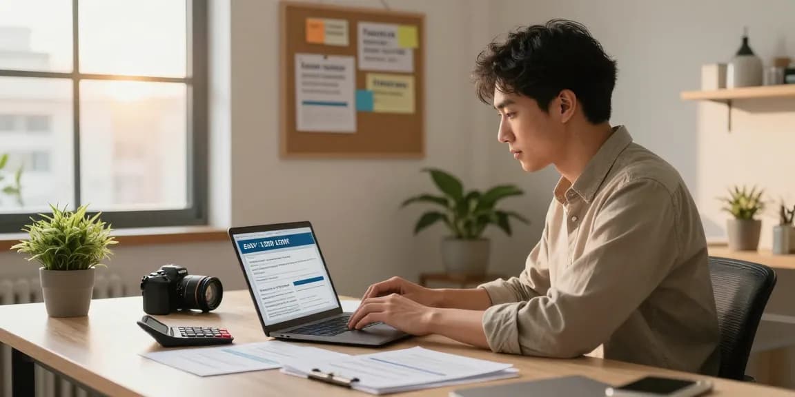 Apply for an easy 1500 loan in a cozy home office setting with financial documents.