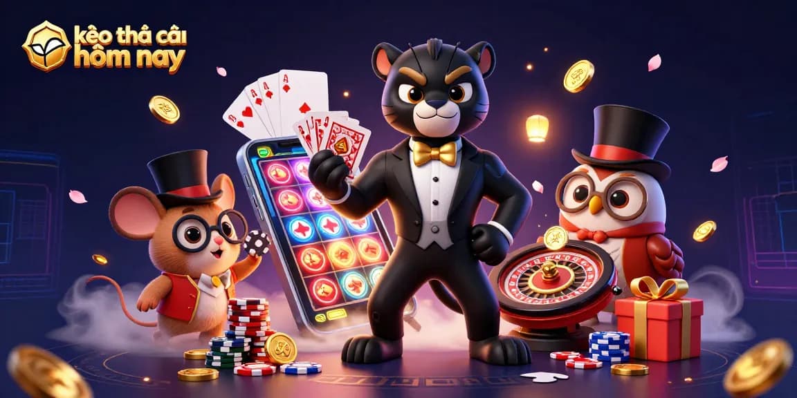 Experience kèo nhà cái hôm nay with a glamorous casino scene featuring unique characters and thrilling game elements.