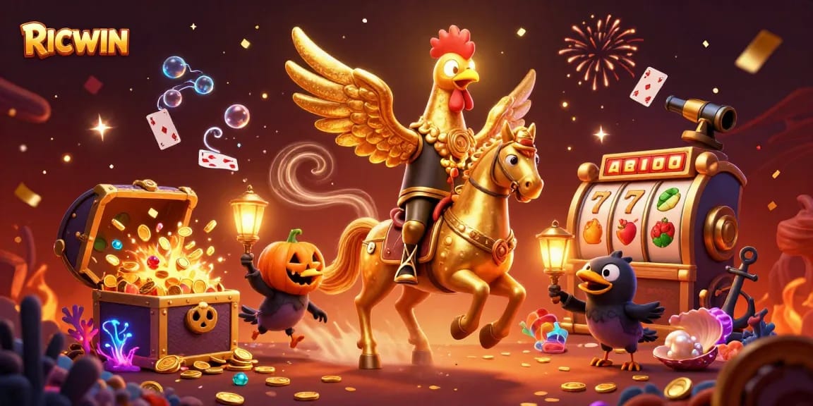 Experience RICWIN like never before with this thrilling casino scene featuring unique characters and vibrant gaming elements.