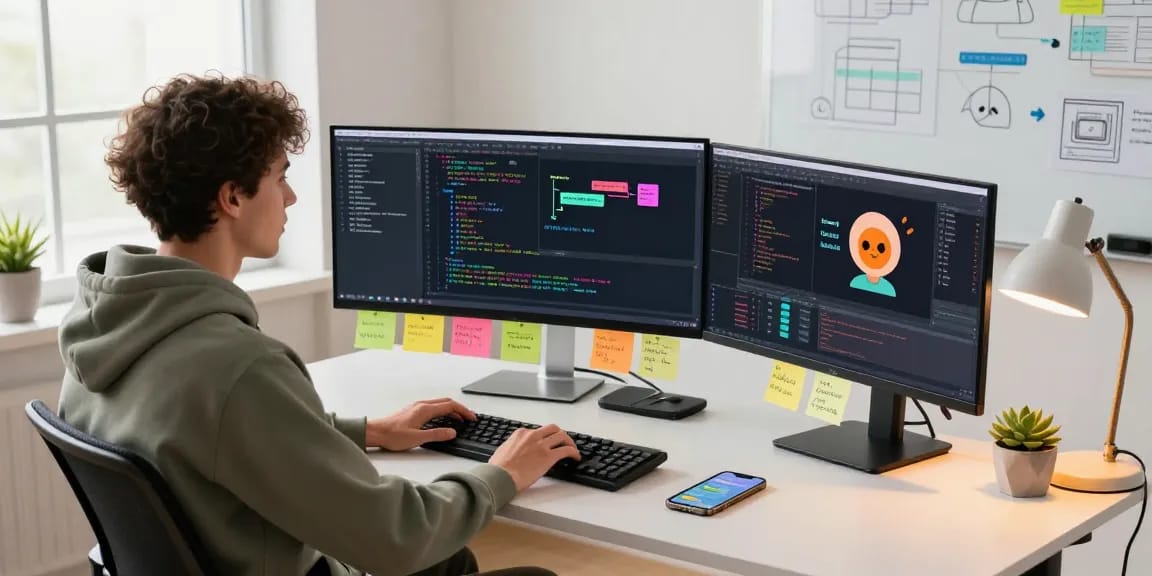 Developer coding the spicy chat ai application in a modern tech workspace.
