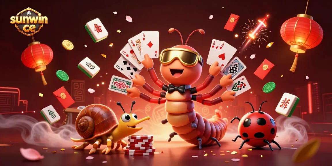 Witness the excitement of sunwin ce as a millipede dealer showcases vibrant cards amid rich casino elements.