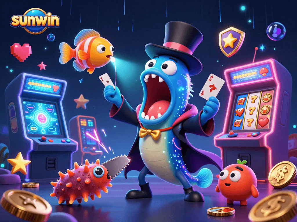 Experience sunwin's vibrant casino world with magical sea creatures performing thrilling tricks.