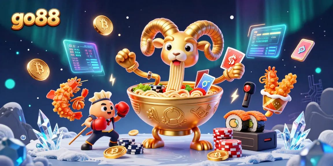 Engage in thrilling gameplay with go88's vibrant and dynamic illustration showcasing unique casino elements.