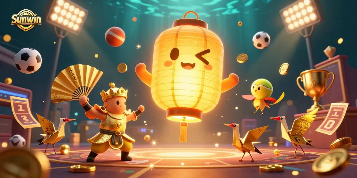 Sunwin players betting on thrilling games with dynamic elements in a vibrant 3D casino scene