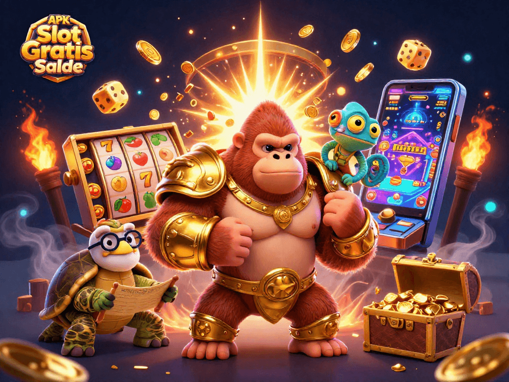 Experience thrilling wins with APK Slot Gratis Saldo, featuring vibrant characters and exciting game elements.