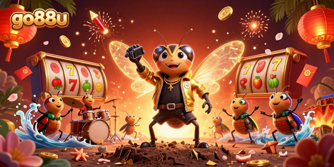 Experience excitement with go88u's 3D casino world featuring a rock star and vibrant game elements.