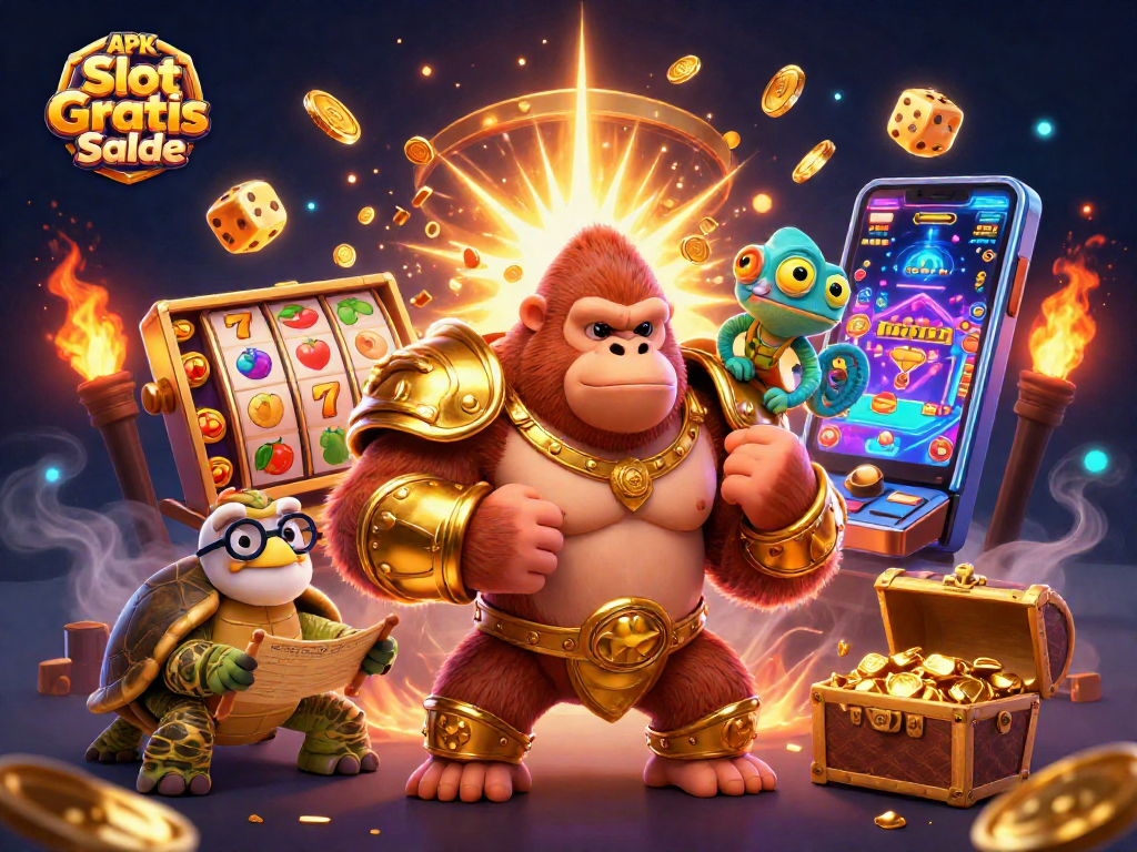 Experience thrilling wins with APK Slot Gratis Saldo, featuring vibrant characters and exciting game elements.