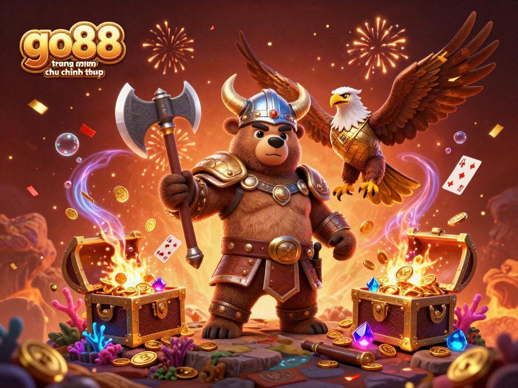 Experience thrilling gameplay with go88 trang chu chinh thuc featuring Viking and eagle characters among exciting casino elements.
