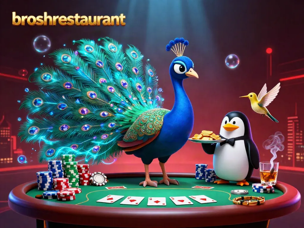 Play casino games at broshrestaurant with vibrant characters and poker elements in action.