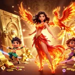 Bet on UFABET with vibrant casino illustrations showcasing a stunning Asian woman and treasure elements.
